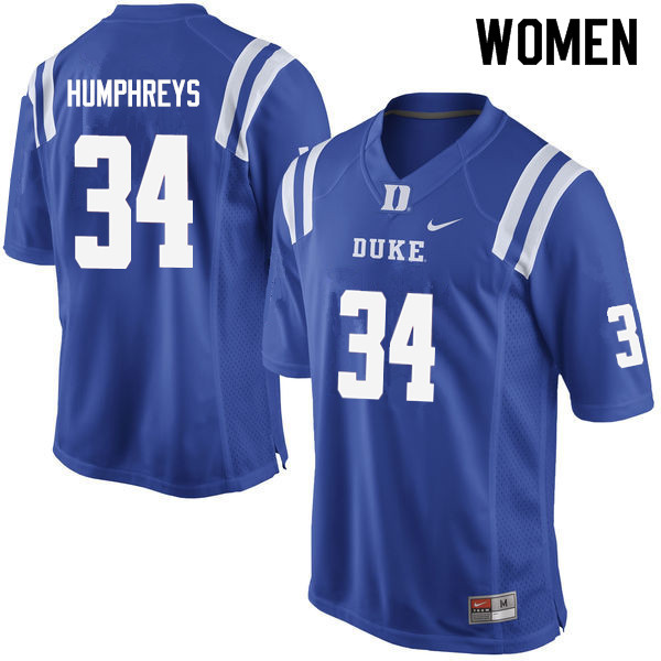 Women #34 Ben Humphreys Duke Blue Devils College Football Jerseys Sale-Blue - Click Image to Close